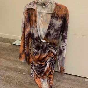 Tie Dye Dress - V Neck - Ruched | PrettyLittleThing | Size 6